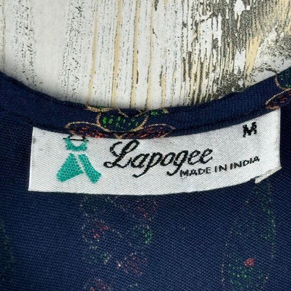 Lapogee India 100% Rayon Blue Orange Floral Long Tank Maxi Tunic Dress medium - Picture 9 of 9